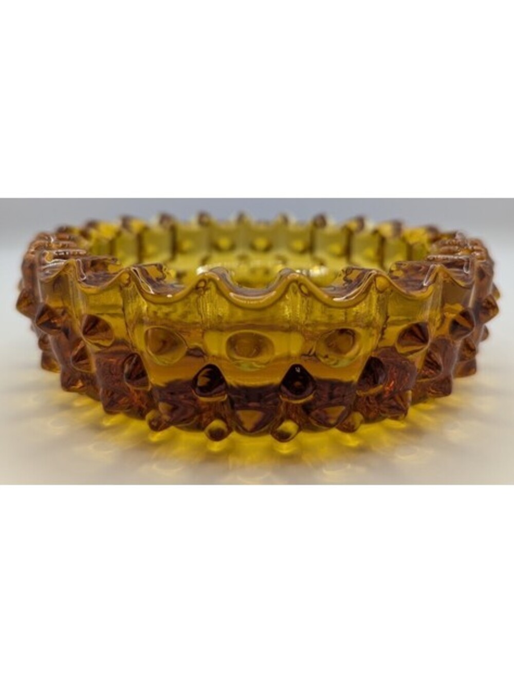 Vintage Fenton Colonial Amber Hobnail Glass Ashtray 5" Round Trinket Dish 1970s